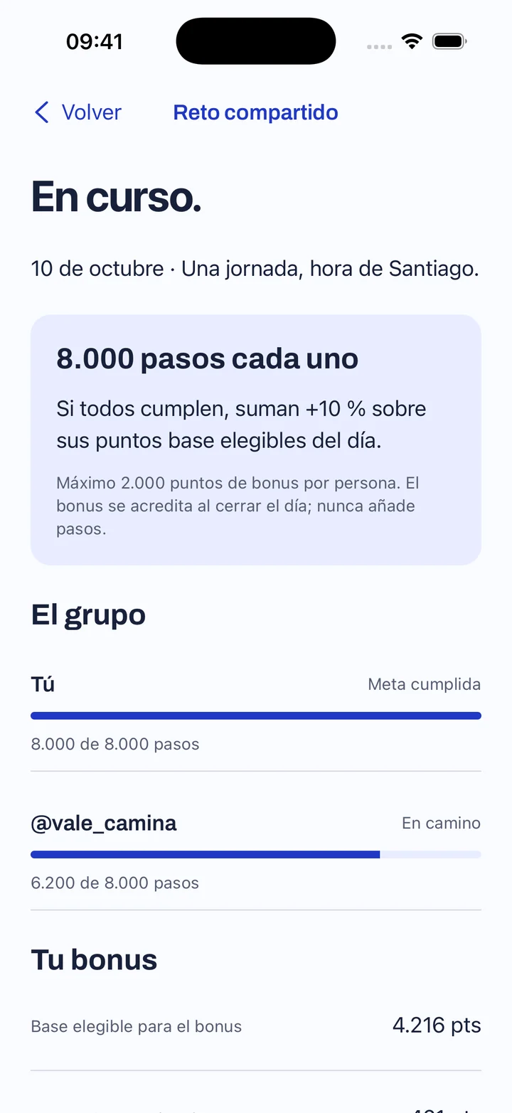 Reto entre amigos en Zancu: meta, avance de cada participante y bonus.
